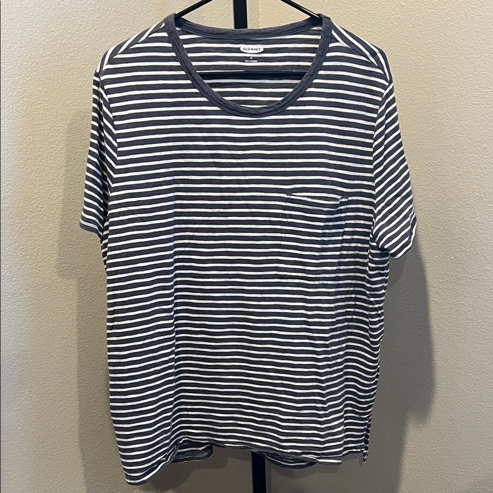 Old Navy White and Navy Striped Tee